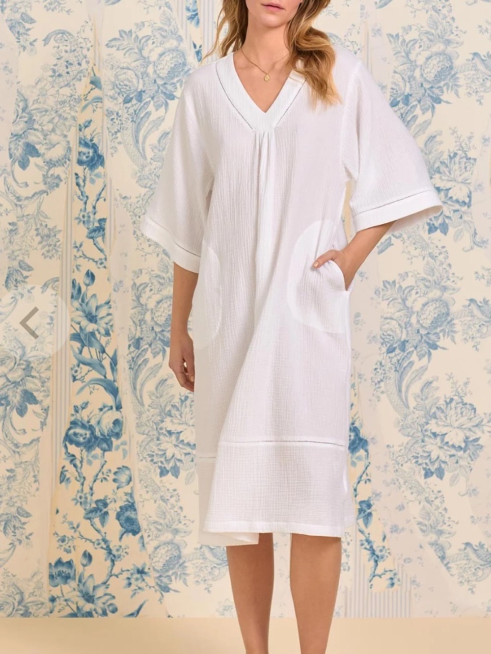 Eileen West The "Lana" White Crinkle Gauze Classic Caftan Size XL